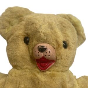 Vintage 1950’s Rubber Nose and Mouth Plush Bear Beanbag filling Yellow Red
